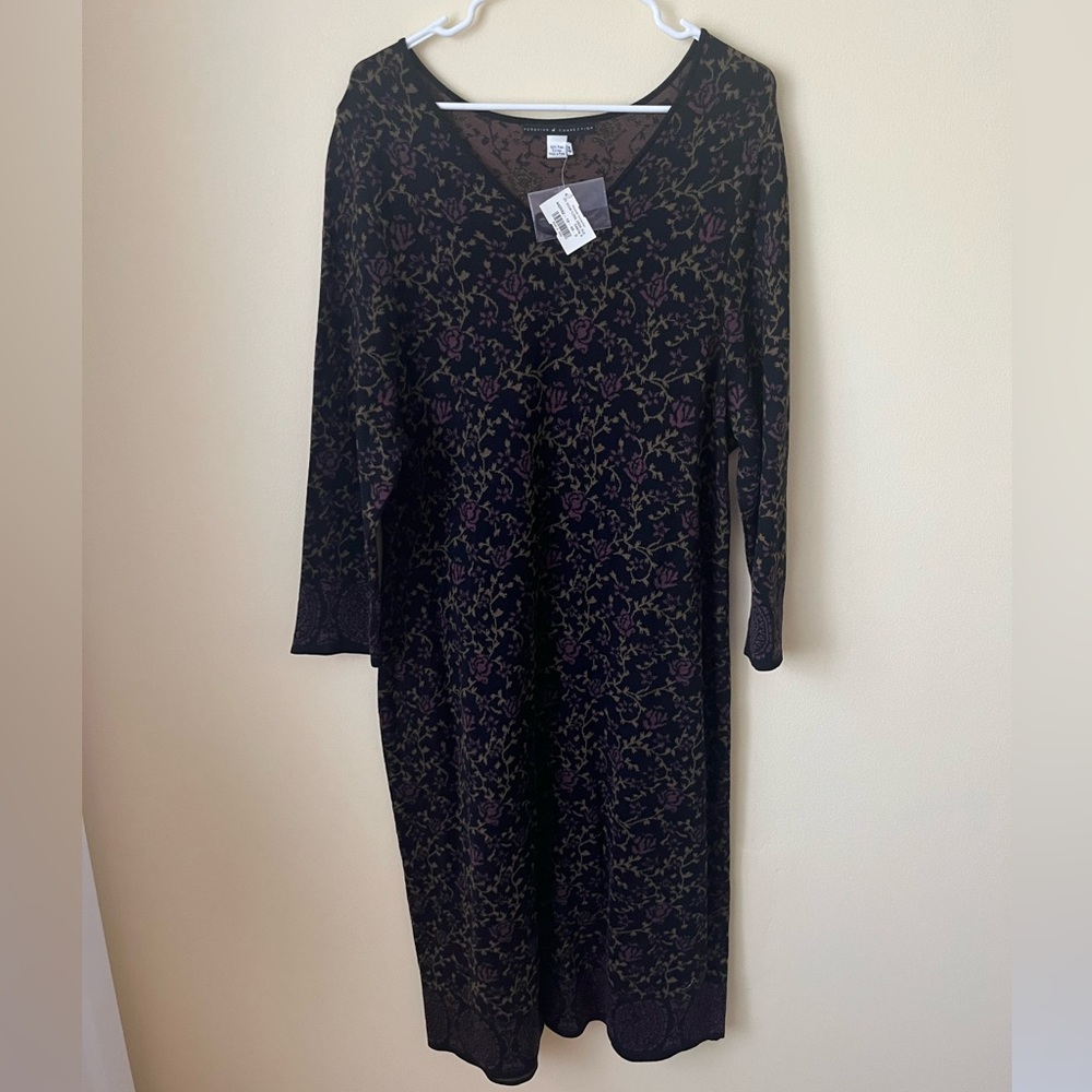 Peruvian Connection Indian Floral Sweater Knit Dress 2X Pima Cotton